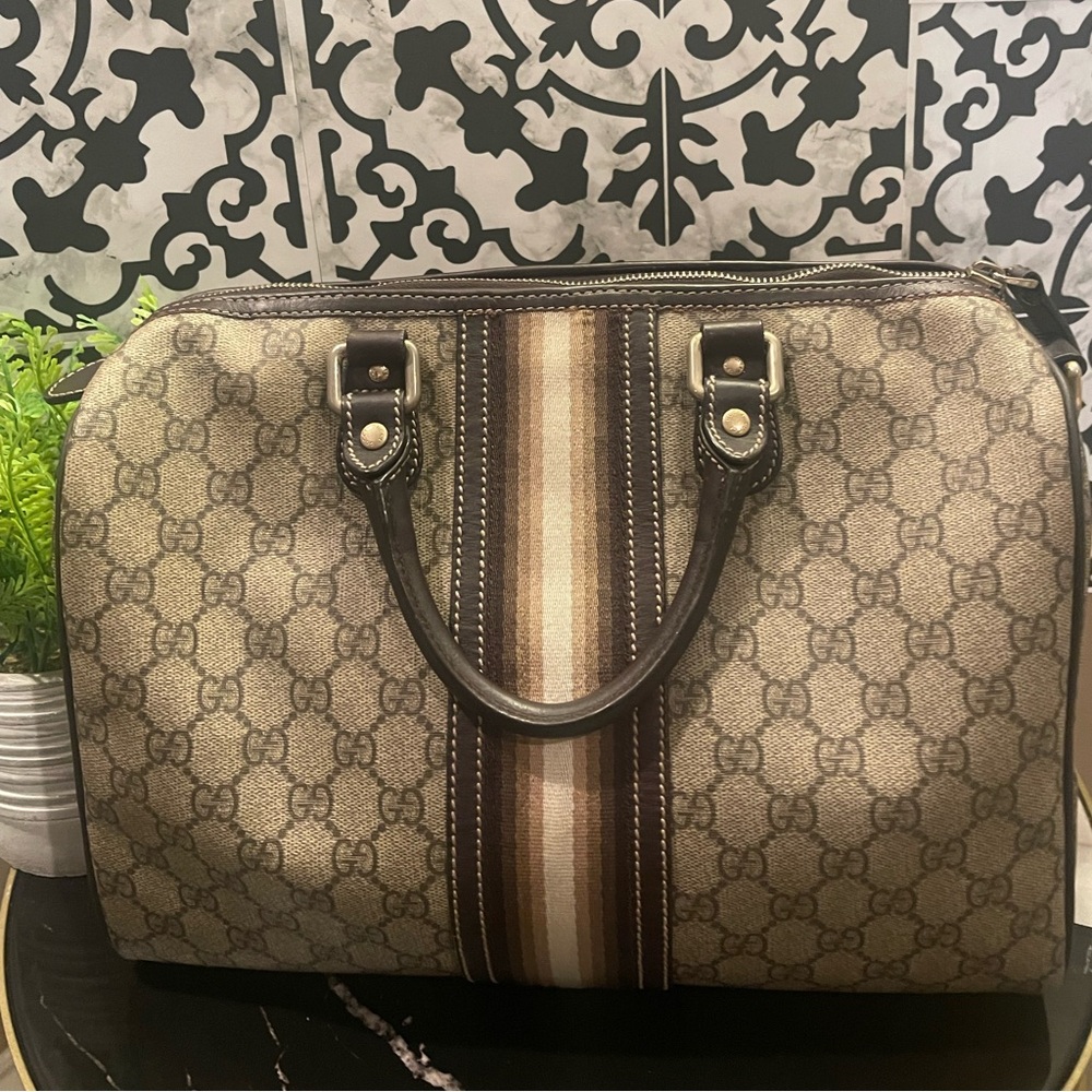 VGUC Gucci GG Web JOY Boston coated canvas
